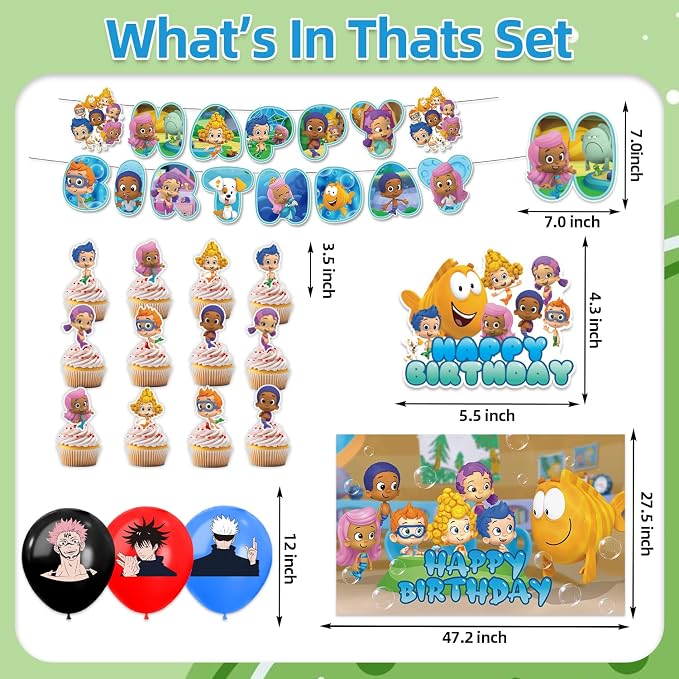 42Pack Guppies Party Supplies Kit Set Include Banner ,Cake Topper ,Backdrop ,Balloons for Guppies Party Decorations
