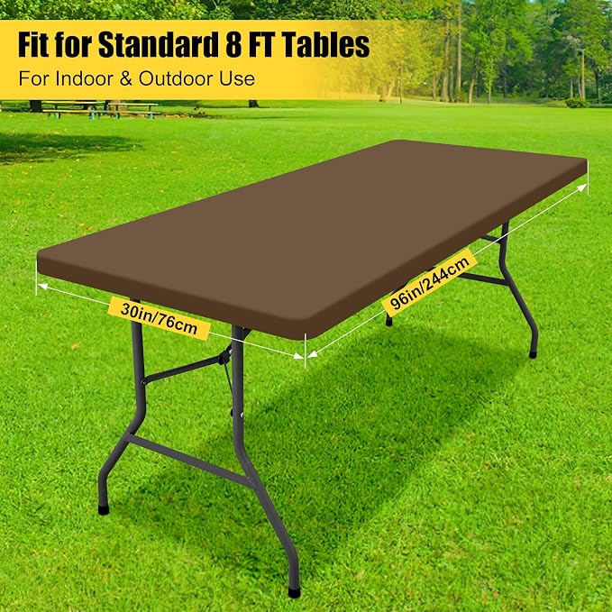 Smiry 3 Pack Rectangle Table Cloth, Elastic Fitted Flannel Backed Vinyl Tablecloths for 8ft Folding Tables, Waterproof Wipeable Table Covers for Indoor, Outdoor, Camping and Picnic (Brown, 30"x96")