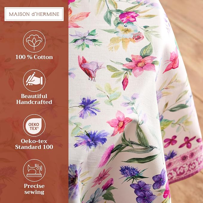 Maison d' Hermine Table Cloth Round Table 100% Cotton 63 Round Inches Tablecloth Reusable Decorative for Dining Kitchen Room Farmhouse Party Home Hotel Restaurant Spring Summer - Chardon