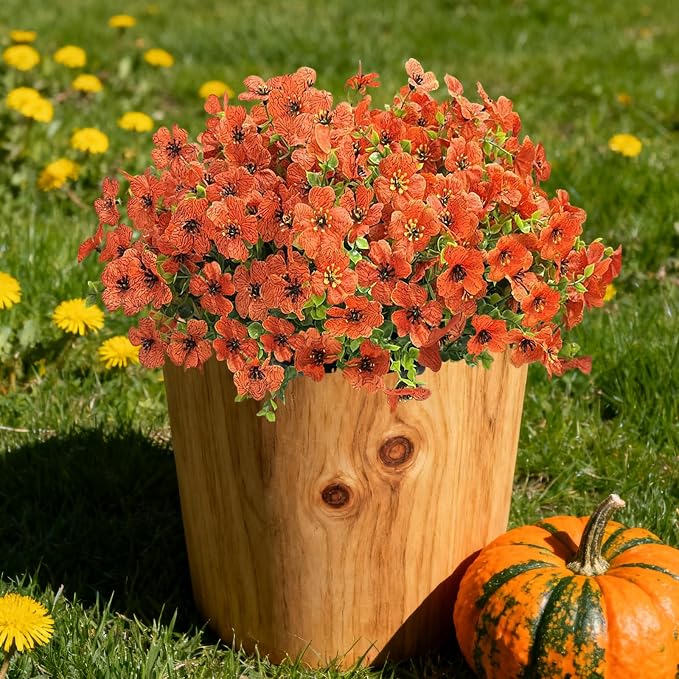 12 Bundles Artificial Flowers for Spring Summer Outdoor Decoration Fake Flowers uv Resistant Artificial Outside Flowers Faux Greenery for Porch Garden Home Patio Valentine's Day Decor (Orange)