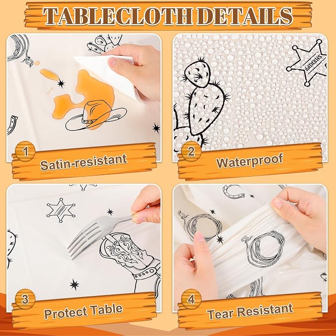NatNarr 6 Pack Western Cowboy Party Decorations Tablecloth, 54 X 108Inch Rodeo Table Covers Disposable Cowboy Table Cloth Waterproof Tables Cover for Western Rodeo Birthday Party Decor