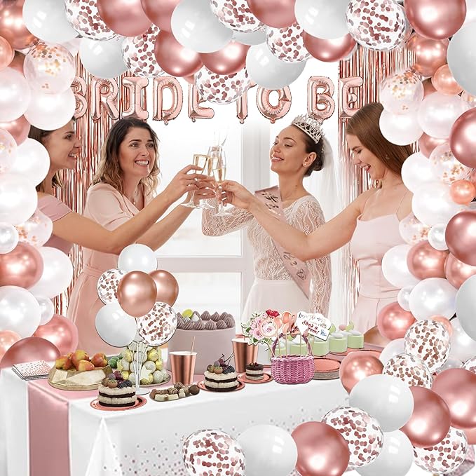 LFSTGN 274 Pcs Rose Gold Bridal Shower Decorations, Bachelorette Party Decorations Favors - "BRIDE TO BE" Banner, Veil, Balloon, Photo Props, Tableware with Rose Gold for 25 Guests