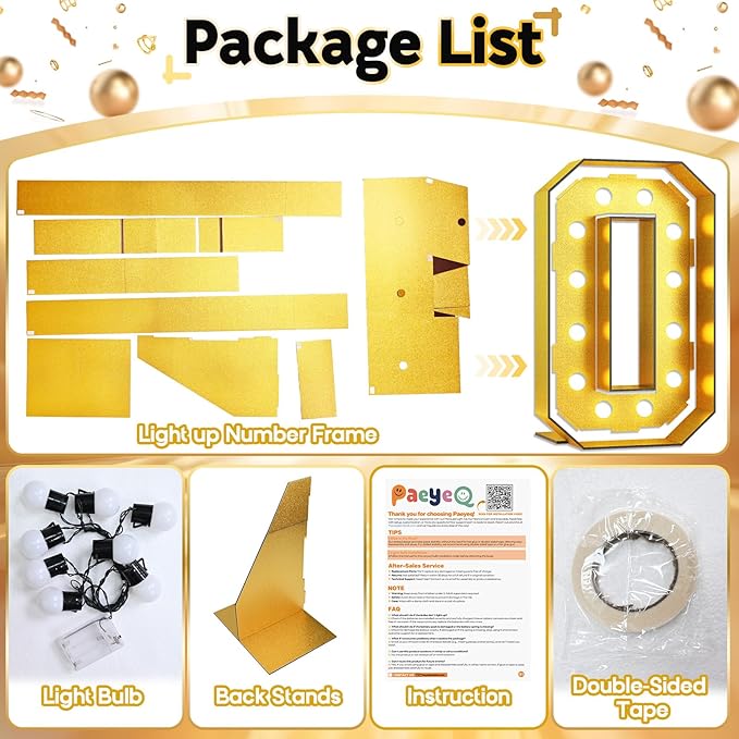 4FT Gold Large Light Up Numbers 40 Marquee Frame Mosaic Numbers for 40th Birthday, Giant Light Up Number DIY Frame Pre-Cut Foam Board Kit for Graduation Anniversary Decor