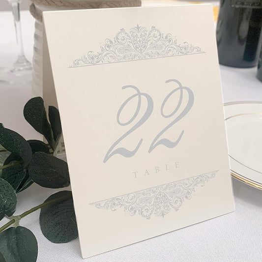 Paisley Wedding Table Numbers (Select Color/Quantity), Champagne, Silver, 1-65, Double Sided, Tent or Use in a Stand, Great for Parties & Restaurants - Made in the USA