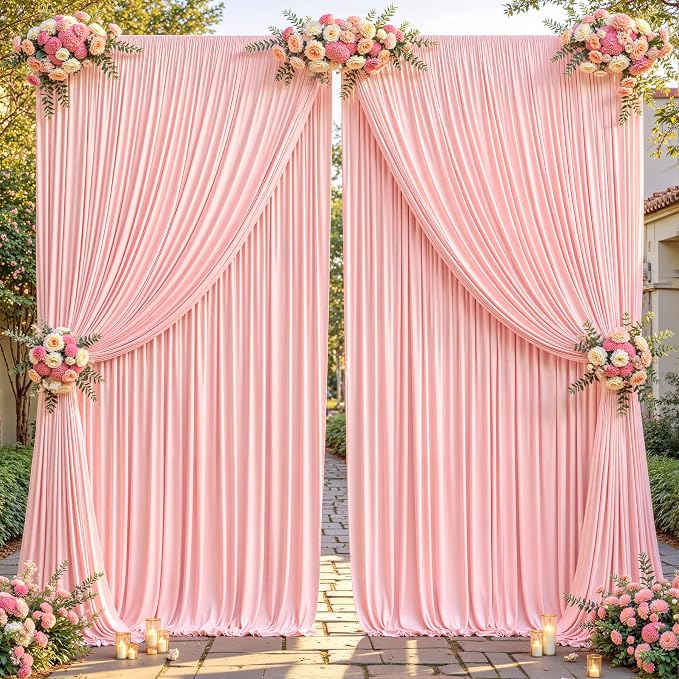 Blush Pink Backdrop Curtains-Wrinkle-Free Polyester Photography Drapes Party Curtain Background for Baby Shower Wedding Decorations- 8 X10FT