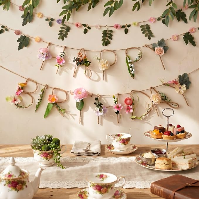 Norme 2 Pcs Flower Birthday Banner Birthday Decorations for Women Metal 3D Wildflower Floral Happy Birth Garland Garden Spring Tea Fairy First Party Decoration for Sweet 16 21st 13th 18th 30th 40th