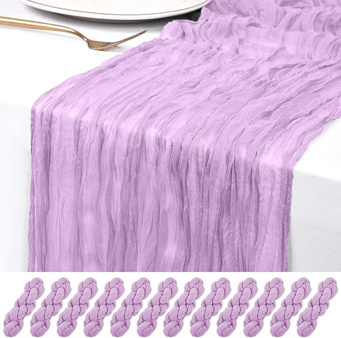 12 Pack Lavender Cheesecloth Table Runner 120 inch Fall Thanksgiving Boho Rustic Gauze Farmhouse 10FT Cheese Cloth Runner for Baby Shower Wedding Party Holiday Home Decor