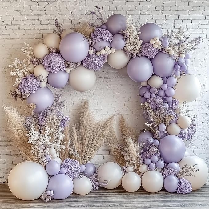 108Pcs Lavender Double Stuffed Balloons Different Size, 18/12/10/5 inch Dusty Light Purple Lilac Balloons Garland Arch kit for Baby Shower Bridal Wedding Birthday Party Decoration