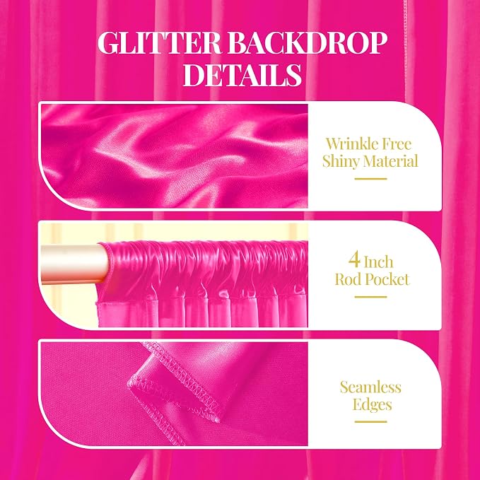 10x10 ft Hot Pink Glitter Backdrop Curtain for Parties, Wrinkle Free Glitter Photo Backdrop Drapes 2 Panels 5x10FT Shimmer Back Drop Cloth for Wedding Birthday Valentines Photography Background Decor