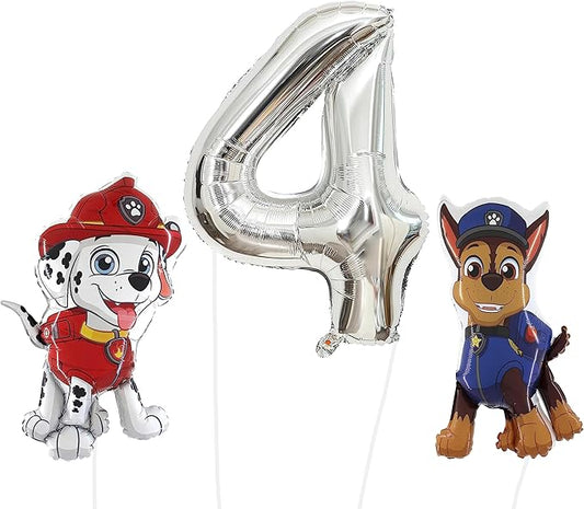 Toyland® Chase & Marshall Paw Patrol Foil Balloon Pack - 2 x 32 Character Balloons & 1 x 40 Number Balloon - Kids Party Decorations