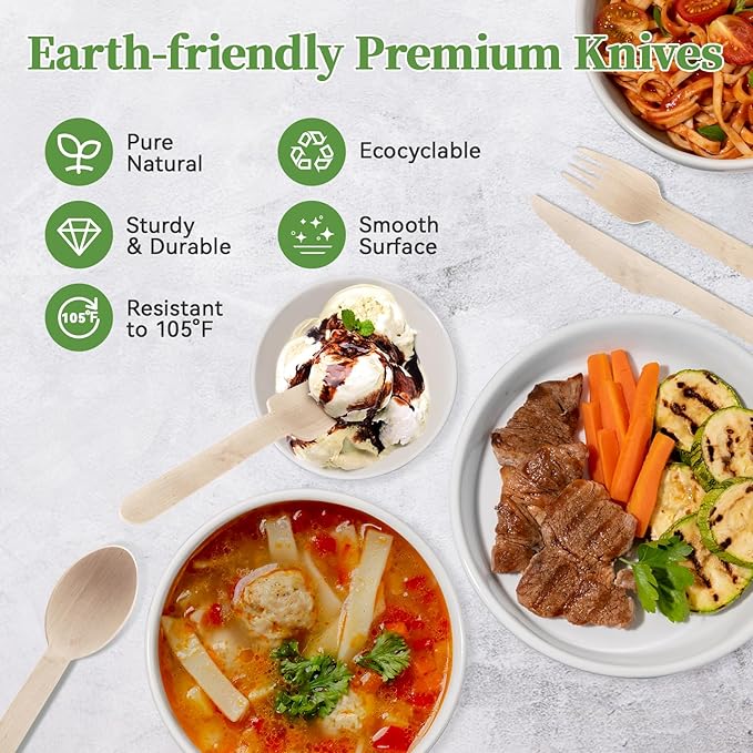 ECOLipak 10 Inch Compostable Palm Leaf Plate Like Bamboo Plate and 300 Count Disposable Wooden Knives