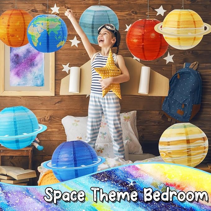 Space Planet Paper Lanterns 12 in Solar System Hanging Decor Out of This World Outer Space Party Decorations for Kids Astronaut Theme Party Supplies Galaxy Earth Home Birthday Decorations 8PCS