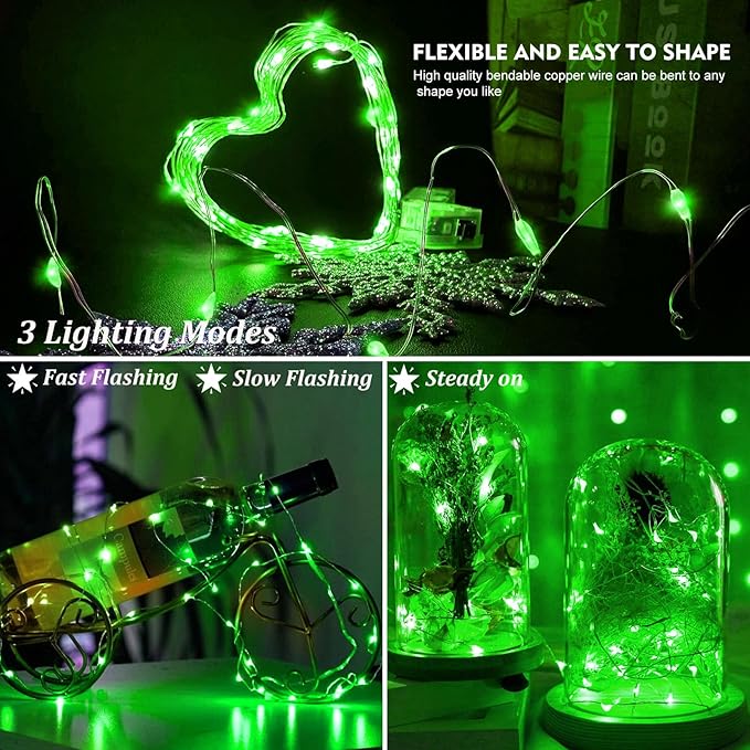 AIKEI 48 Pack LED Fairy Lights Battery Operated, Mini String Lights Waterproof 3 Modes 7 Feet 20 Led Firefly Starry Lamps for Wedding Party Bedroom Garden Halloween Christmas Decoration Green