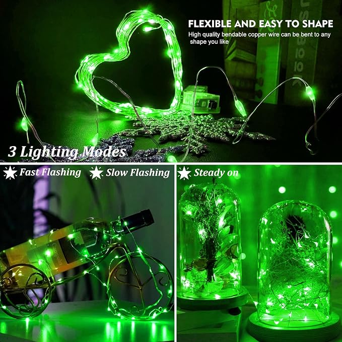 AIKEI 48 Pack LED Fairy Lights Battery Operated, Mini String Lights Waterproof 3 Modes 7 Feet 20 Led Firefly Starry Lamps for Wedding Party Bedroom Garden Halloween Christmas Decoration Green