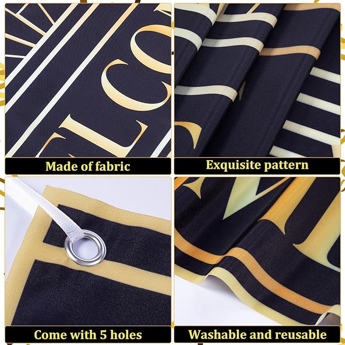 Peryiter 5 Pcs Roaring 20s Party Decorations Welcome Arch, Gold Fringe Curtain and Double Sided Tape for 1920s Theme Party Backdrop Photography Background