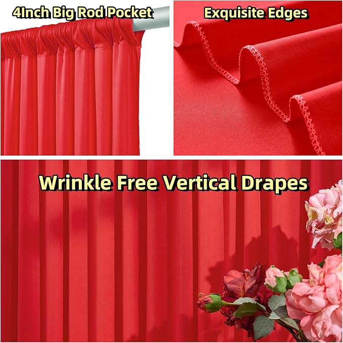 50ft x 10ft Wrinkle Free Red Backdrop Curtains for Parties, Polyester Photo Backdrop Drapes 10 Panels 5x10ft for Weddings Birthday Party Christmas Photography Background
