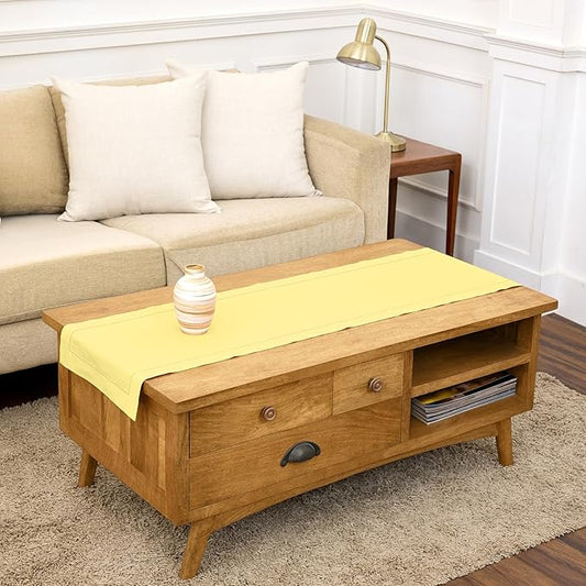 Solino Home Yellow Table Runner 48 Inches - Cotton Linen Hemstitch Coffee Table Runner 14 x 48 Inch Ideal for Dresser Tables, Spring, Summer, Mothers Day