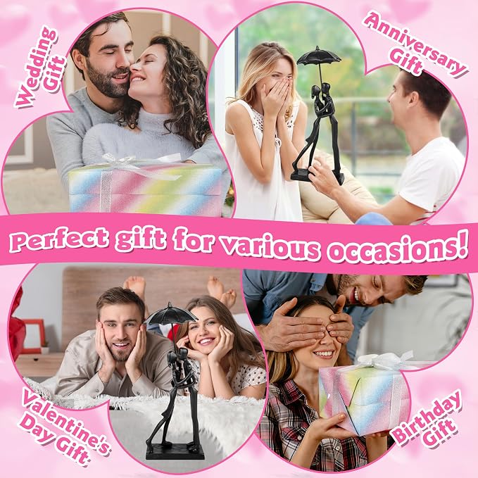 Kresecioo Anniversary for Couple/Her, Affectionate Couple Statue Kissing Under Umbrella, Handcrafted Cast Iron Sculpture in Love, for Wedding Gifts 6th Anniversary Birthday Gifts