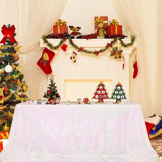 Juya Delight Iridescent Sequin Tablecloth Rectangular‌ 50" x 80" Sparkly Glitter Table Cloth for Wedding Birthday Party Festival Ceremony Cake Dessert Table Decoration