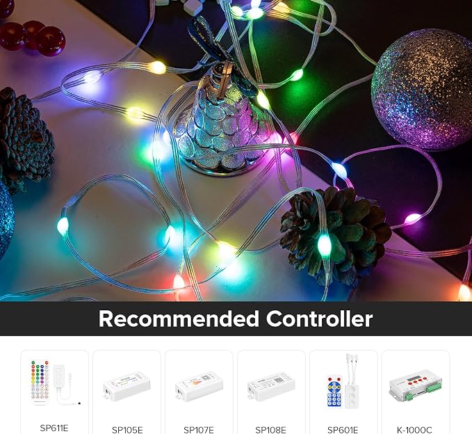 BTF-LIGHTING WS2812B IC RGB Pebble Pixel Light Seed String Roll Individual Addressable Chasing Color Smart Fairy String Light PVC Wire 32.8FT 100LED DC5V for Christmas Decor(No Adapter or Controller)