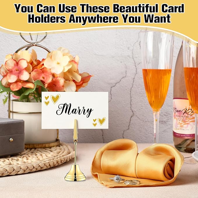 Skyygemm 12 Pcs Table Number Holders 3 Inch Place Card Holder with Alligator Clip Metal Table Card Holders Table Number Stands Table Sign Holders for Photos, Food Signs, Birthdays, Weddings (Gold)