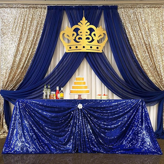 PartyDelight Sequin Tablecloth 60"x120" Sparkly Table Cloth Rectangular Navy Blue