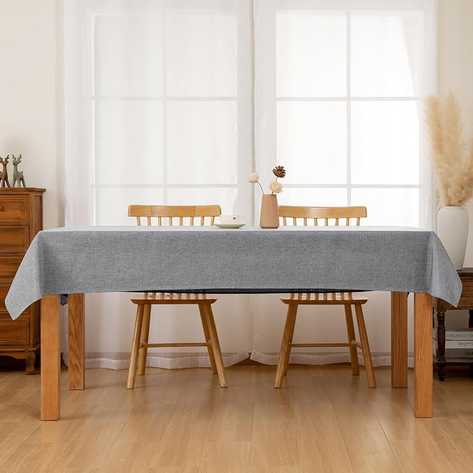 Hiasan Faux Linen Rectangle Tablecloth - Wrinkle and Stain Resistant Washable Table Cloth for Kitchen Dining Room Holiday Table Cover for Party Dinner, Grey, 54 x 80 Inch