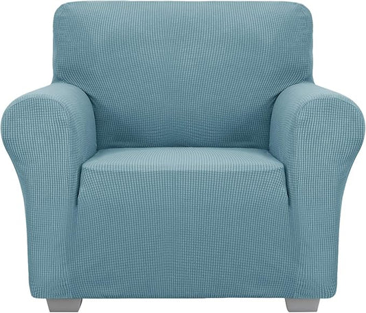 JIVINER Super Stretch Chair Slipcovers with Arms 1-Piece Jacquard Small Checks Living Room Armchair Covers Soft Anti Slip Sofa Couch Furniture Protector for Kids Pets (Chair, Light Blue)