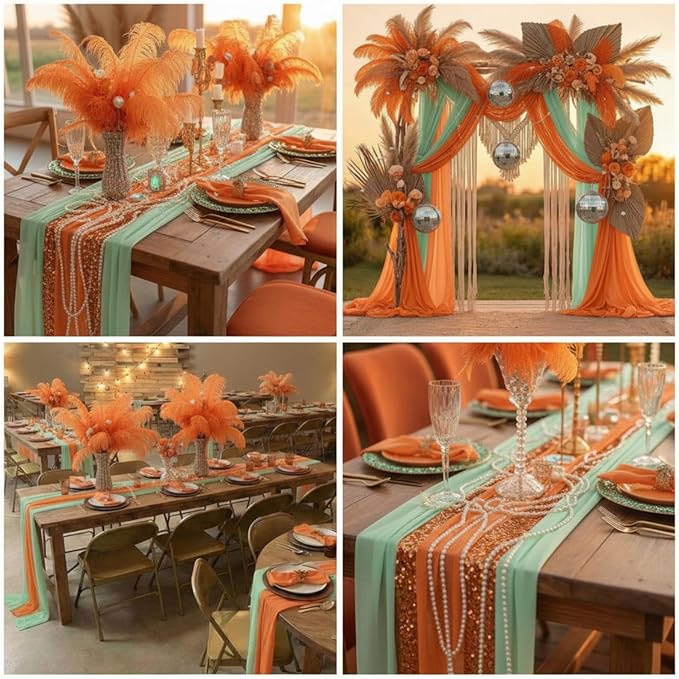 Boao 6 Pcs Cutie Baby Shower Party Decorations Table Runner Cloth 10ft Boho Sheer Rustic Fabric for Wedding Birthday Party Baby Bridal Shower Graduation Dawn Sunset Decor