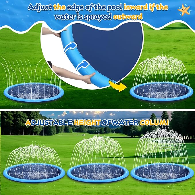 107inch Extra Large Non-Slip Splash Pad Sprinkler for Kid and Dog, Kid Outdoor Toys for Ages 3-12 Boys Girls, Kiddie Dog Pool, Summer Outdoor Water Kids Toys, Parent Games, Backyard, Lawn