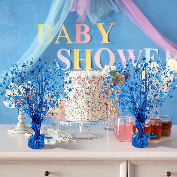 Crowye 6 Pcs Metallic Foil Spray Centerpiece Party Star Decoration Table Decor for Birthday Wedding Bachelorette Summer Party Holiday(Blue,Small Star)
