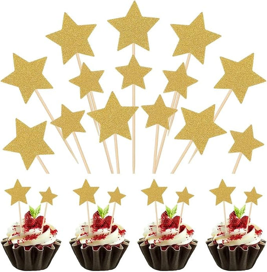 Durable 150 Pcs Cake Topper Decorations Golden Star Glitter Pentagram Cupcake Birthday Party Cakes Sweet Table Pie Fruit Plate Banquet
