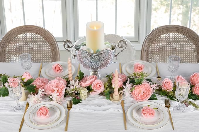Lvydec 2 Pack Artificial Peony Flower Garland - 6ft Silk Peony Pink Flower Garland for Wedding Party Table Decoration (2, Pink)