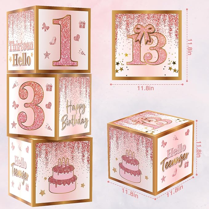 13th Birthday Decorations for Girls,13 Year Old Boxes Decor for Girls Women Happy official 13th teenager Birthday Kits Pink Rose Gold Number 13 Foil Balloons Party Supplies Rose Gold Tassel Curtain