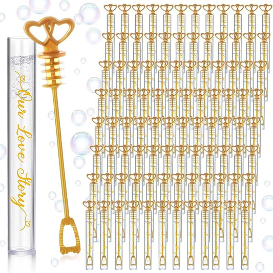 150 Pcs Bubble Wands Bulk for Wedding Party Mini Heart Wand with Bubble Solution for Wedding Bridal Showers Valentine Anniversary Birthday Supplies(Gold,Our Love Story)