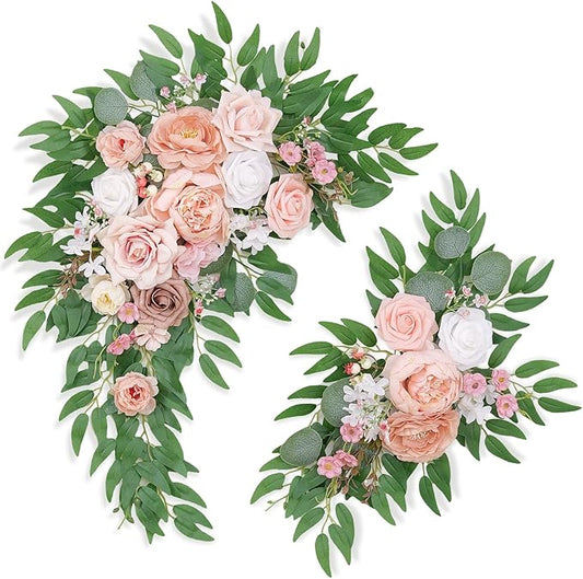 Odouzy Pack of 2 Wedding Arch Decorations Artificial Hanging Flowers Floral Swag for Wedding Welcome Sign Backdrop Balloon Arch Home Party Bridal Ceremony Reusable(Deep Pink)