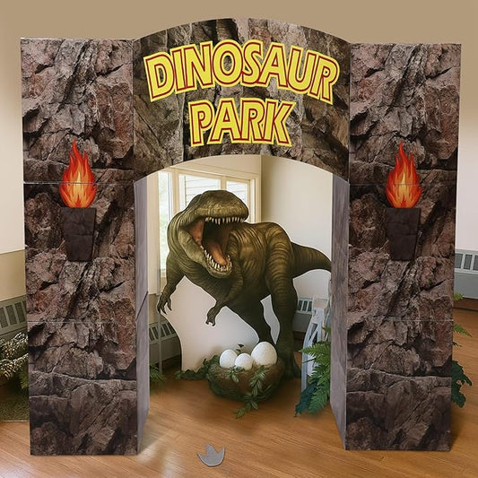 Bucherry 7 Pcs Dinosaur Party Decorations Cardboard Jurassic Dinosaur Castle with Arch 49 Inch Large Jungle Theme Playhouse Adventure Games Kit for Birthday Forest Woodland Dino Party Decor