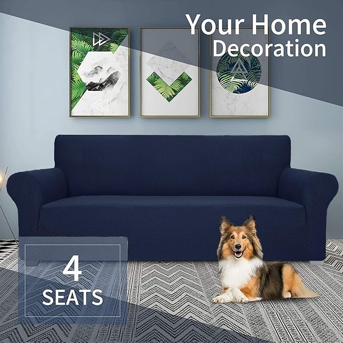 JIVINER High Stretch Couch Covers for 3 Cushion Couch 1-Piece Extra Large Sofa Covers with Elastic Bottom Anti Slip Elastic Sofa Slipcover Furniture Protector for Pets (Navy Blue, XL Sofa)