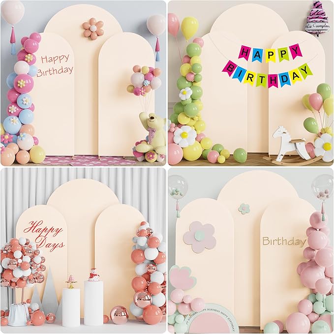 Wokceer Wedding Arch Cover 7.2FT, 6FT, 6FT Spandex Set of 3 Wedding Arch Stand Covers Round Top Chiara Arch Backdrop Stands Cover for Birthday Party Ceremony Banquet Decor Beige