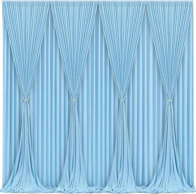 Blue Backdrop Curtains 8 Panels - Wrinkle-Free Light Blue Curtains Polyester Photography Drapes Photo Background for Baby Shower Birthday Party Decorations- 32 X10FT (Blue)