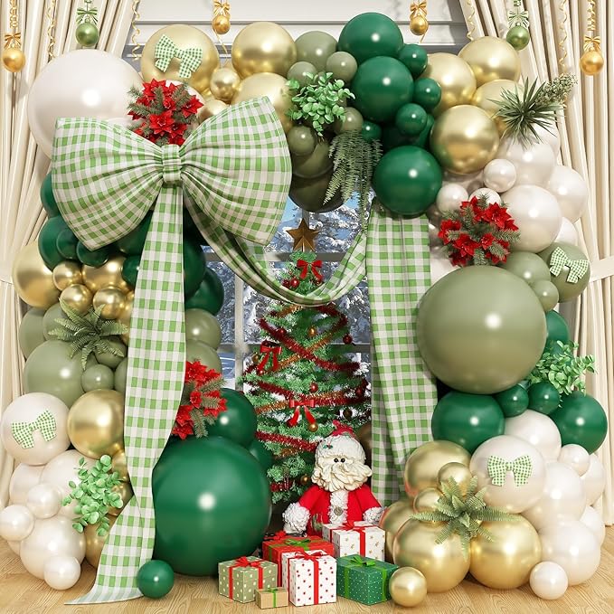 Double Stuffed Emerald Green Gold Balloon Arch Kit, Dark Dusty Green Pearl White Sand Balloon Garland Kit Metallic Gold Balloons for Baby Shower Bridal Shower Wedding Forest Birthday Party Decoration