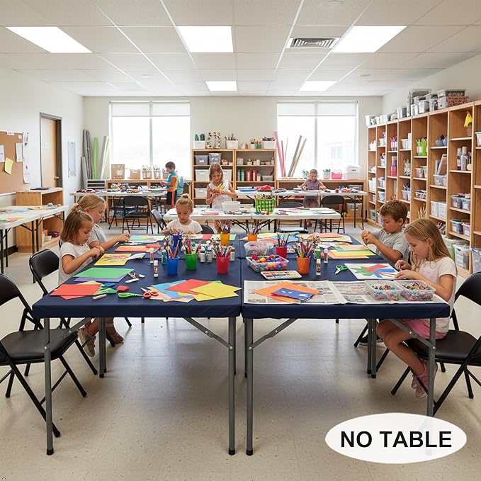 LUSHVIDA 2 Packs Vinyl Card Tablecloth with Flannel Backing 48x48 inch - Waterproof Plastic Picnic Table Cover for Square Folding Table Cloth with Elastic Corners, Navy Blue