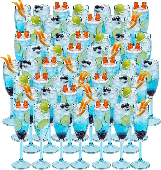 48 Pcs Champagne Flutes 5.4OZ Plastic Champagne Glasses Wine Glasses Plastic Goblets for Parties Mimosa Bar Glasses Stemmed Drinking Cups for Wedding Celebration Christmas Birthday Bride (Clear Blue)