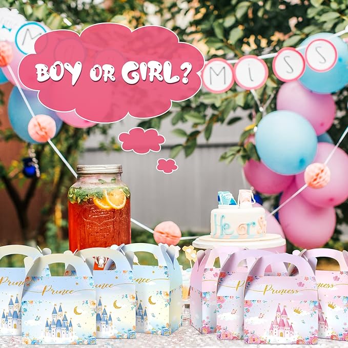 Nezyo Princess and Prince Treat Boxes - Pink & Blue Crown Cardboard Goodie Boxes for Birthday (36 Pcs,Prince and Princess)