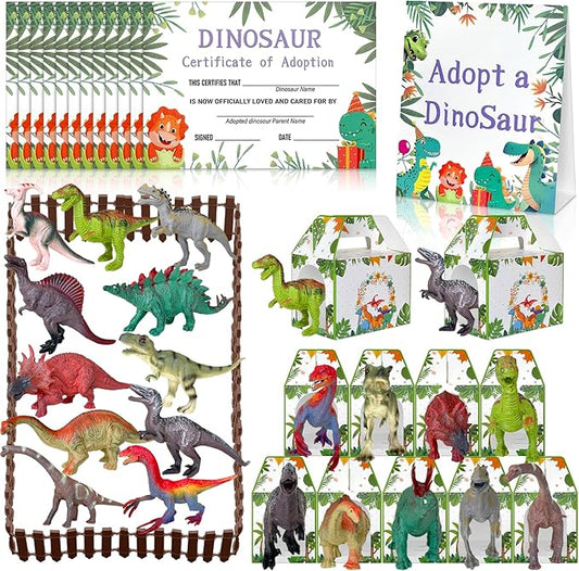 38 Pcs Adopt a Dinosaur Pet Party Favors Plastic Dinosaur Animal Include 12 Mini Dinosaur 12 Foldable Boxes 12 Adopt Cards 1 Adopt Sign 1 Adopt Fence for Adopt a Pet Party (Plastic)
