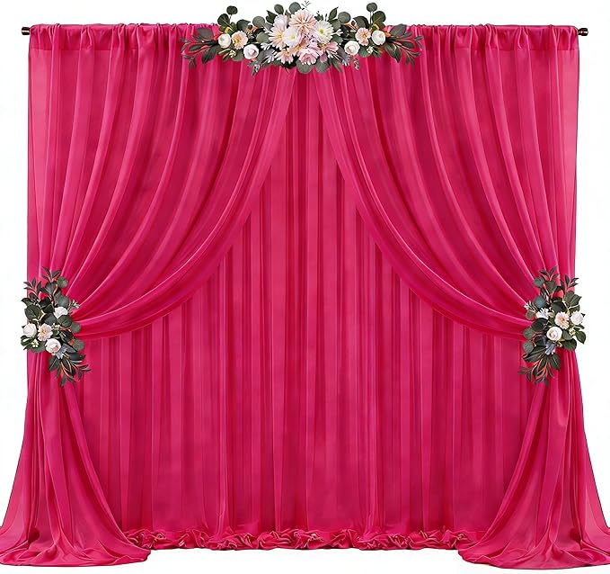 20ft x 10ft Hot Pink Backdrop Curtains, Wrinkle-Free Sheer Chiffon Fabric Photo Backdrop Drapes for Wedding Arch Party Ceremony Stage Photography Decorations