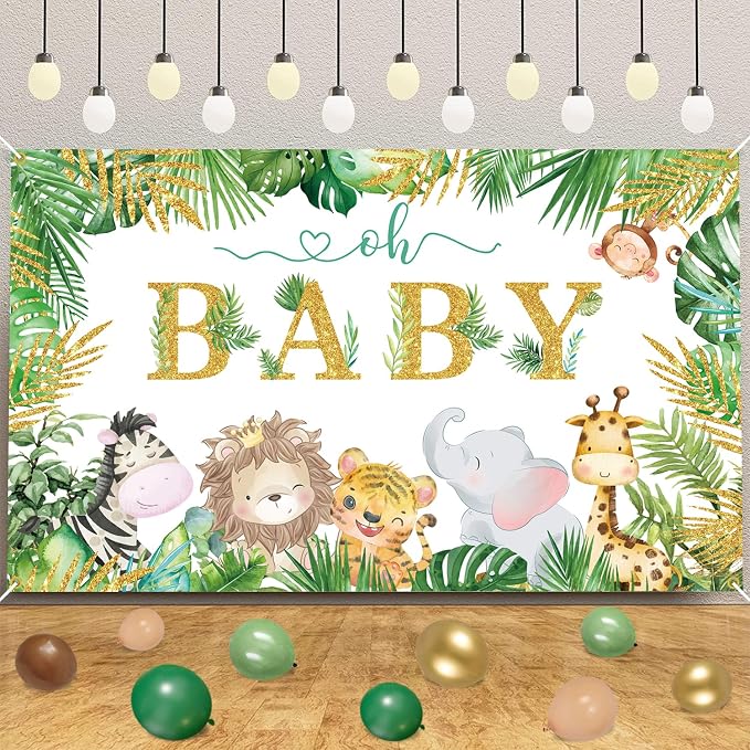 Safari Jungle Baby Shower Decorations for Boy Girl ,258 PCS Jungle Safari Animal Party Decorations Supplies (20 Guest) with Paper Plates Cups Napkins Tablecloth Backdrop Balloons Arch Kit