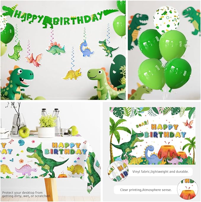 356pcs Dinosaur Birthday Decorations Serves 50, All-in-one Set with Dinosaur Plates and Napkins Set, Banner, Tablecloth, Cupcake Topper, Etc, for Boy Birthday Decorations and Dinosaur Theme Party