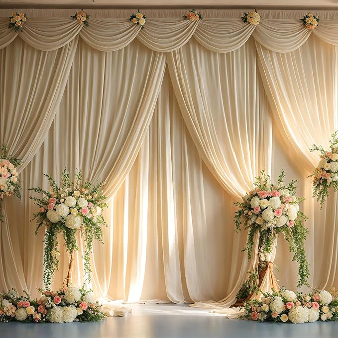 10ft x 10ft Wrinkle Free Champagne Backdrop Curtains for Parties, Polyester Photo Backdrop Drapes 2 Panels 5x10ft Cloth for Wedding Birthday Party Photography Background