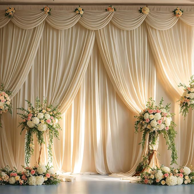 30ftx12ft Champagne Backdrop Curtains for Parties, Wrinkle Free Polyester Photo Backdrop Drapes 6 Panels 12 ft Long Back Drop Cloth for Wedding Birthday Photography Background Party